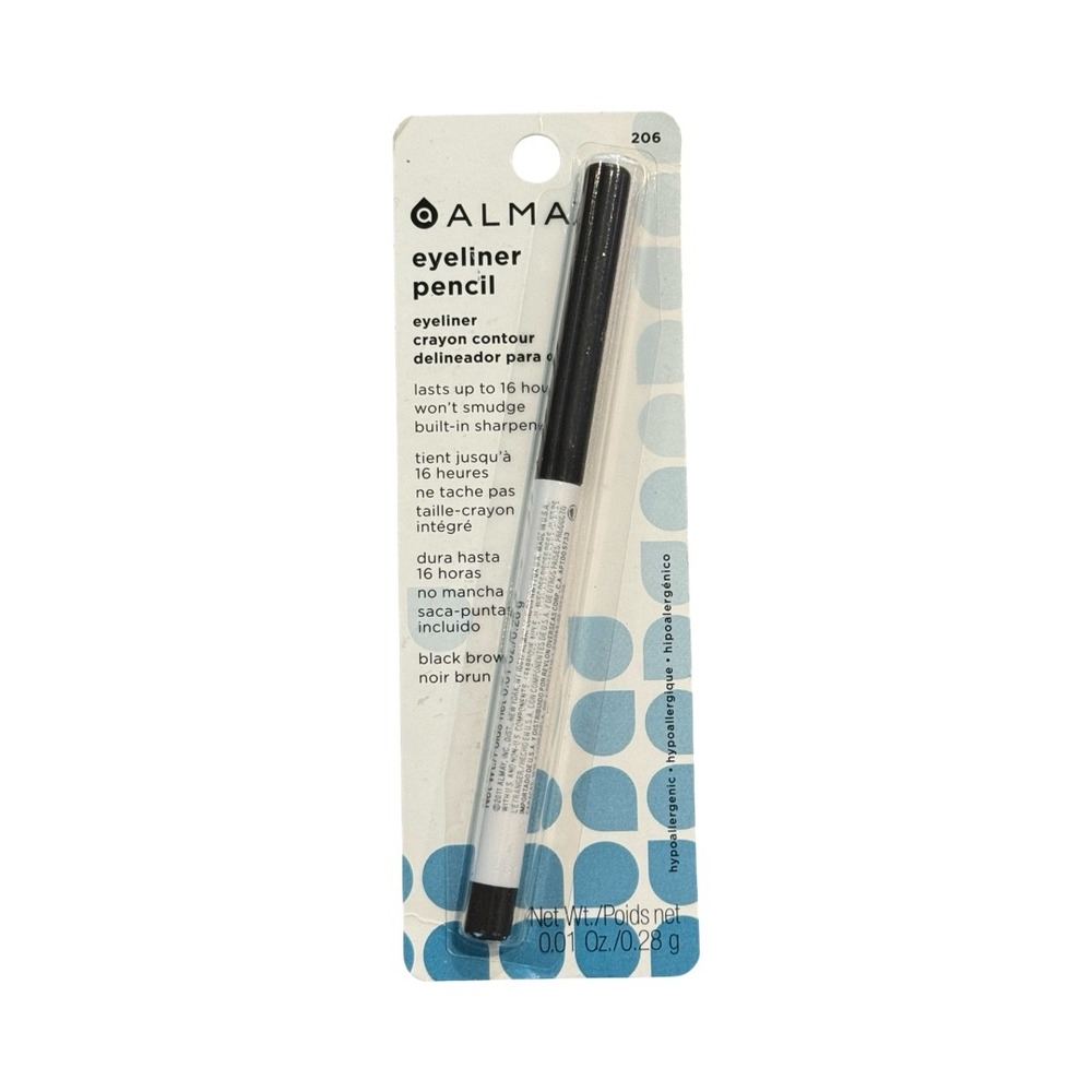 Almay Eyeliner Pencil 206 Black Brown Longwear Hypoallergenic Built-in Sharpener
